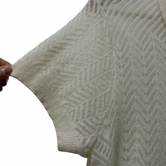 J Crew Womens Cashmere Pointelle Short Sleeve Sheer Cardigan Size XXL Cream Luxe - Picture 7 of 8